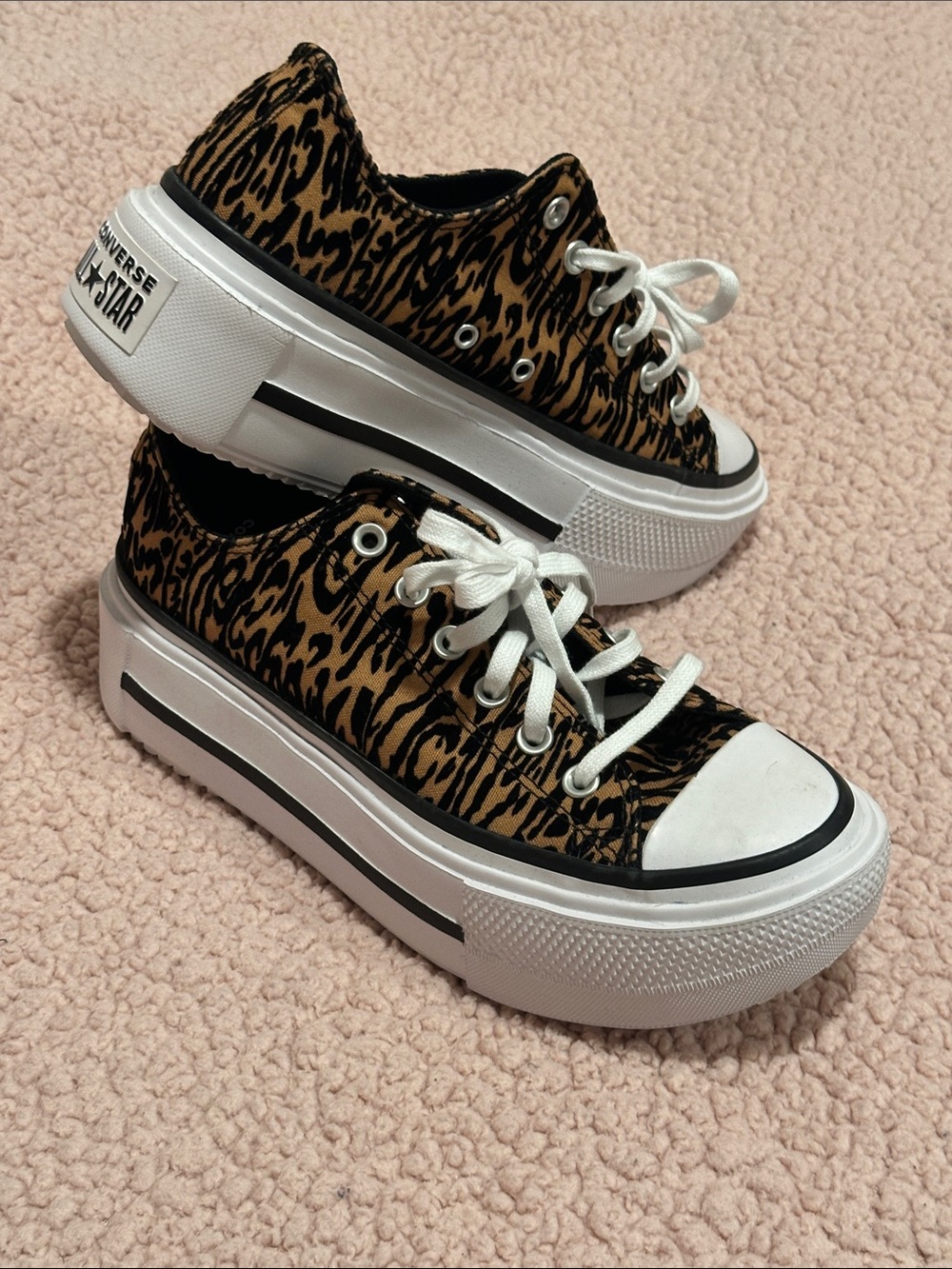 Converse Leopard-Print Platform Low Top Sneakers in Brown and Black (without box